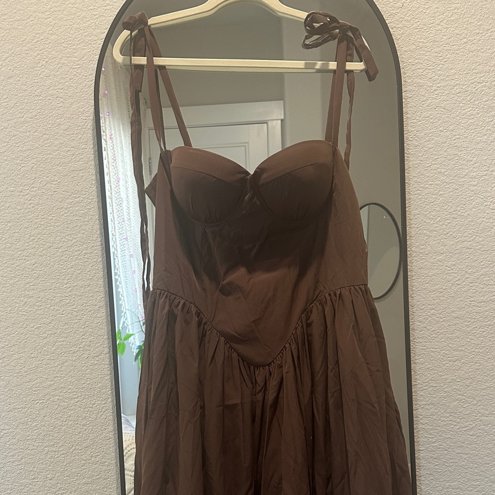 Fashion Nova Brown Maxi Dress with Tie Straps